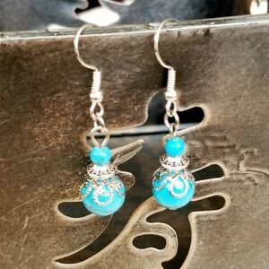 Hand Crafted Turquoise Victorian Lace Art Nouveau Gemstone Bead Drop Earrings